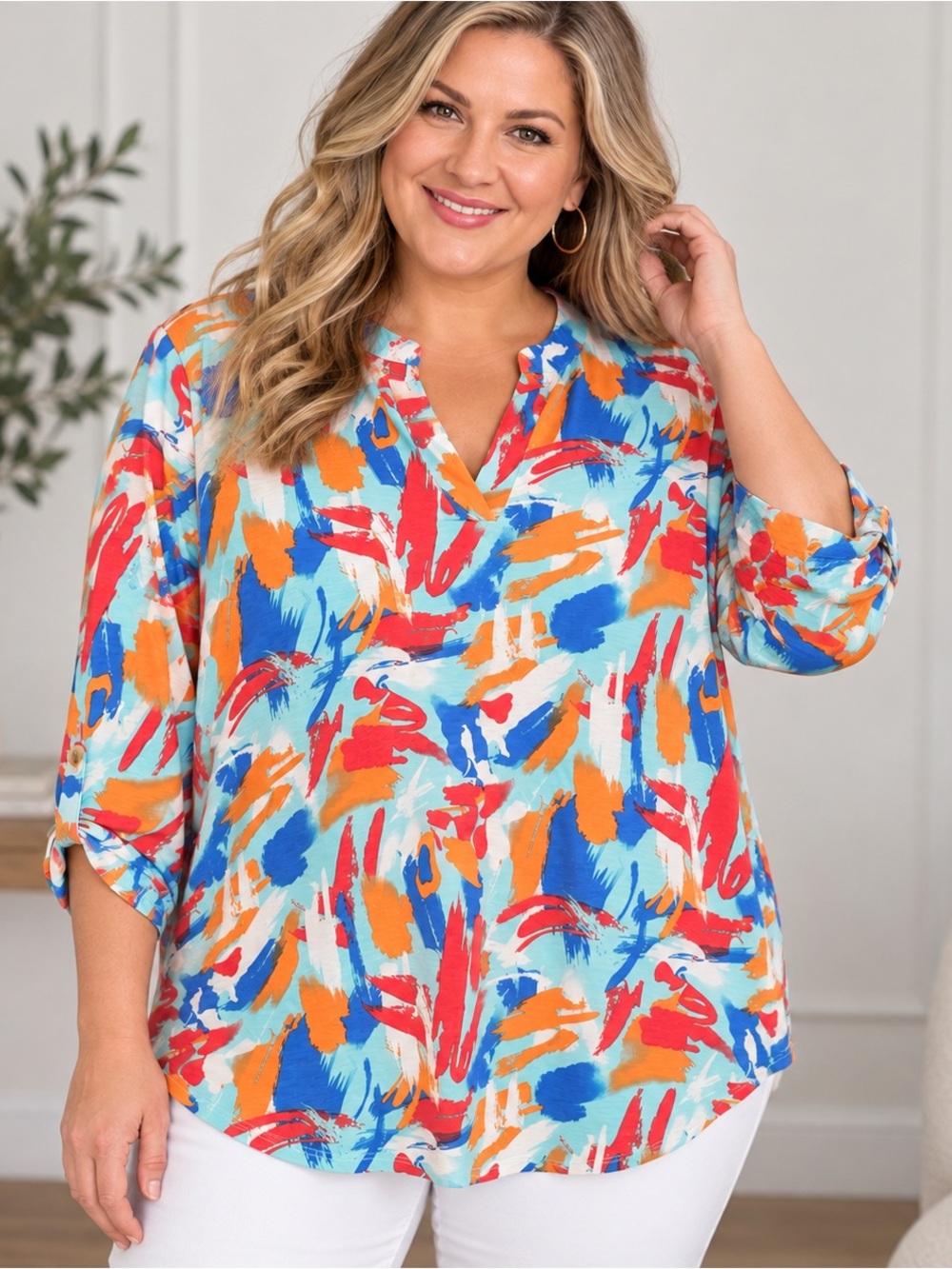 Dear Scarlett Abstract Print Tunic Blouse Women’s XL NWT